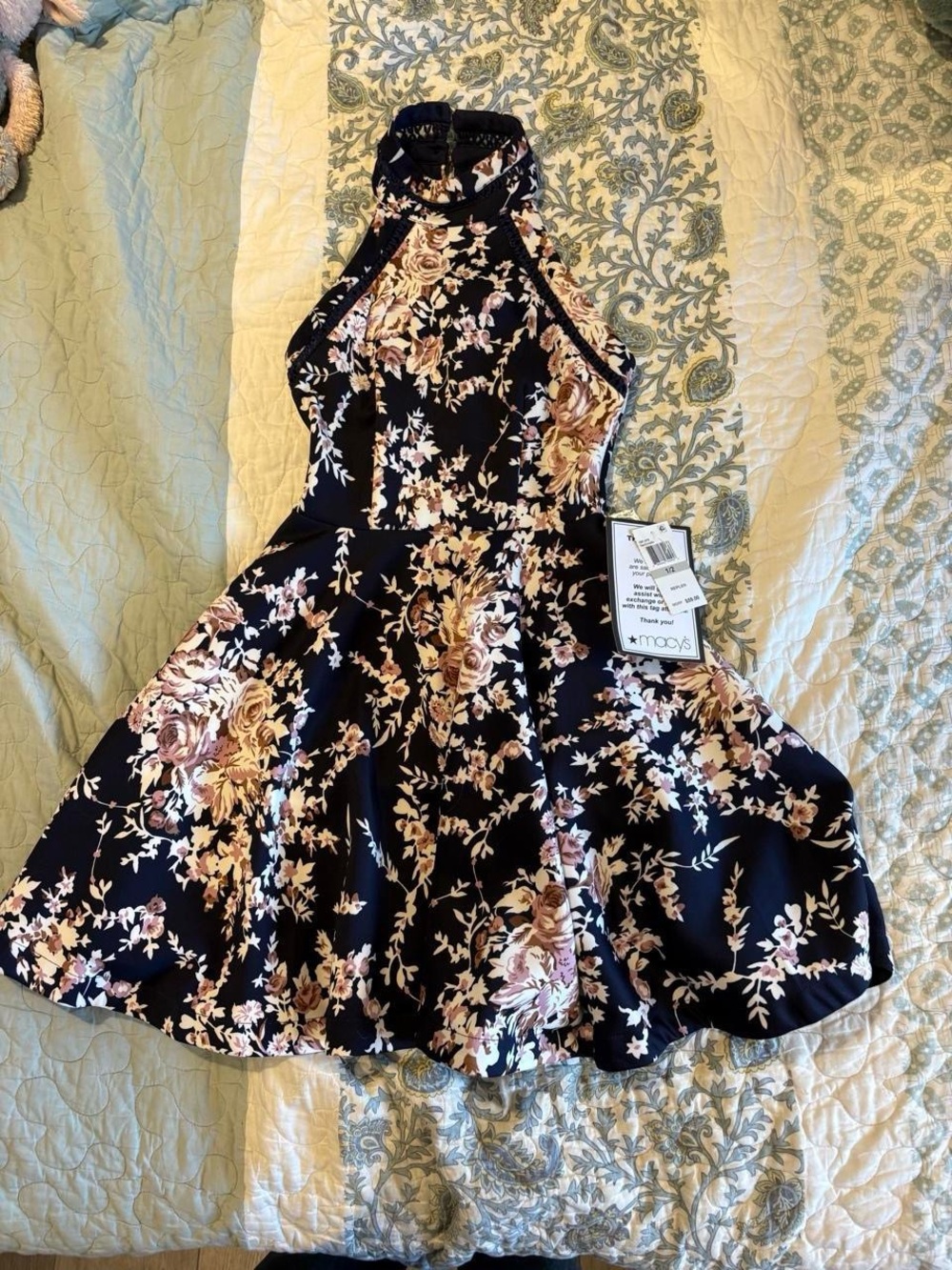 Floral Halter Navy with Blush Floral Dress